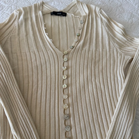 Mango Cream Ribbed Button-Front Cardigan - Picture 6 of 8